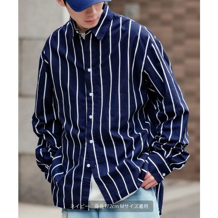 ストライプシャツ メンズ レギュラーカラー[品番：IP000005917