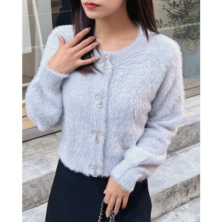 7GクルーNリボン釦フェザーニットCD[品番：INGW0010465]｜INGNI