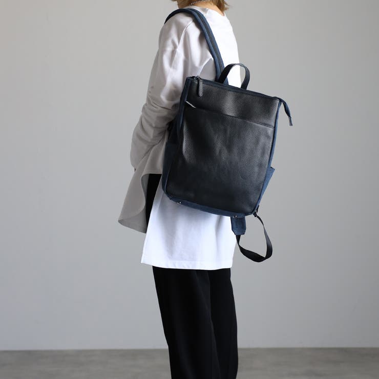 牛革×キャンバス】【A4対応】【柔かい牛革】【通勤通学】Y2K リュック