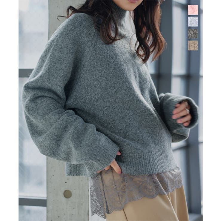 ハイネック起毛糸ニットトップス［N1269］ ハイネック ニット[品番