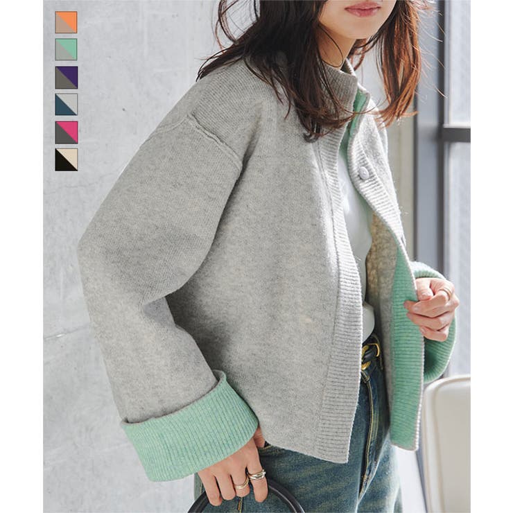 袖バイカラーニットジャケット［N1207］[品番：KO000015614]｜KOBE