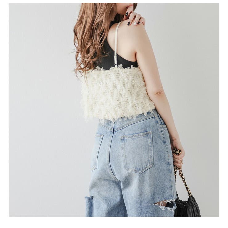 ビスチェキャミソール チュール フリンジ[品番：LGMW0005252]｜La