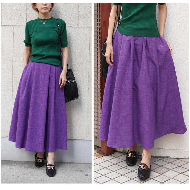 リネンタッチフレアスカート♪キレイ色◎お洒落でこなれ感のある