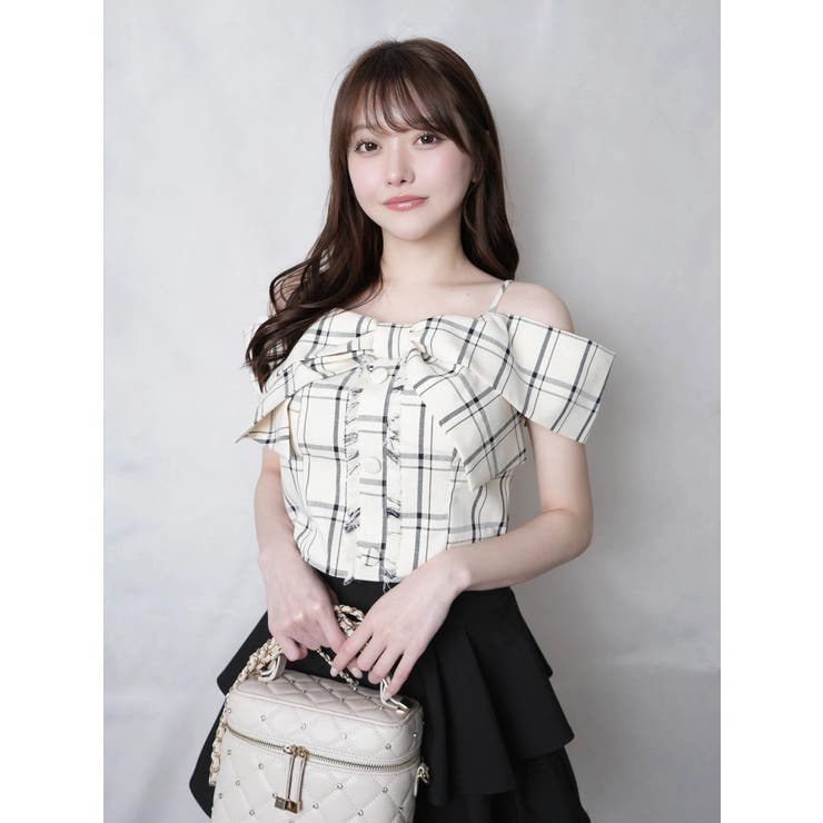 ツイードリボンオフショルトップス[品番：LINW0002596]｜LIPSERVICE