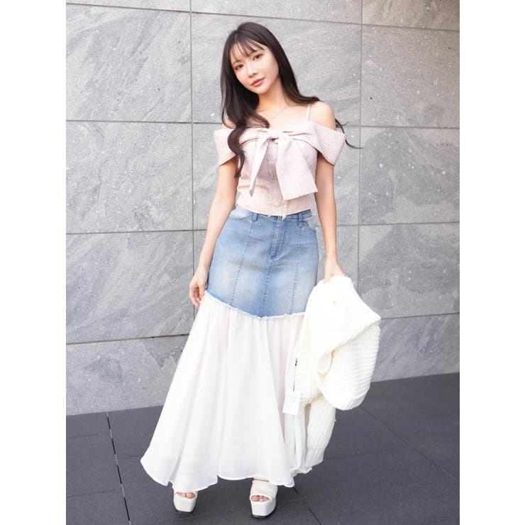 ツイードリボンオフショルトップス[品番：LINW0002596]｜LIPSERVICE