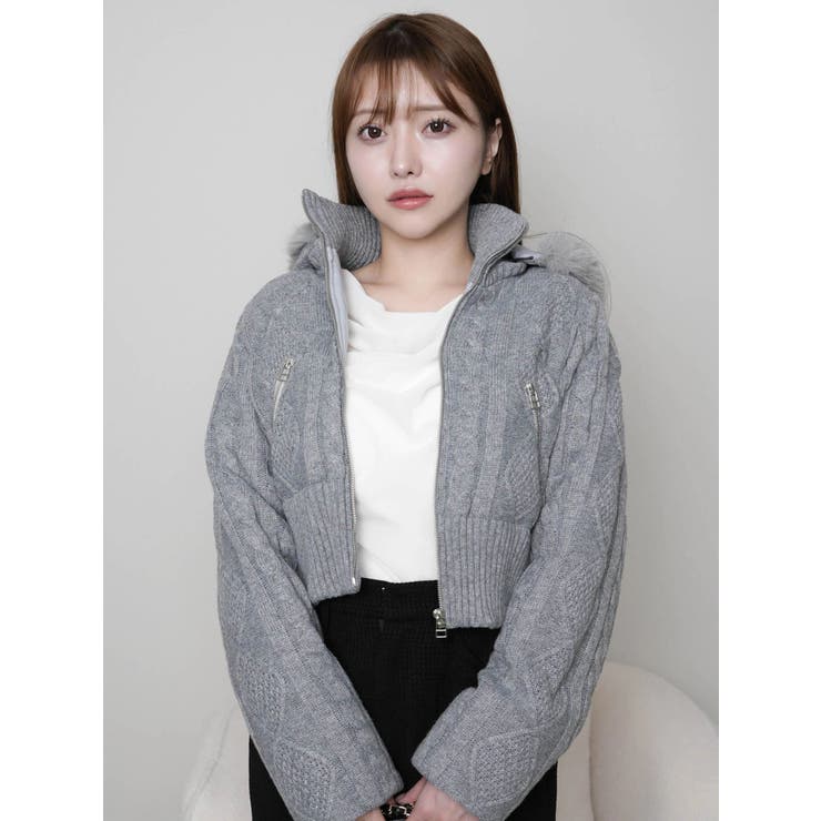 ウォームケーブルニット中綿ジャケット[品番：LINW0002702