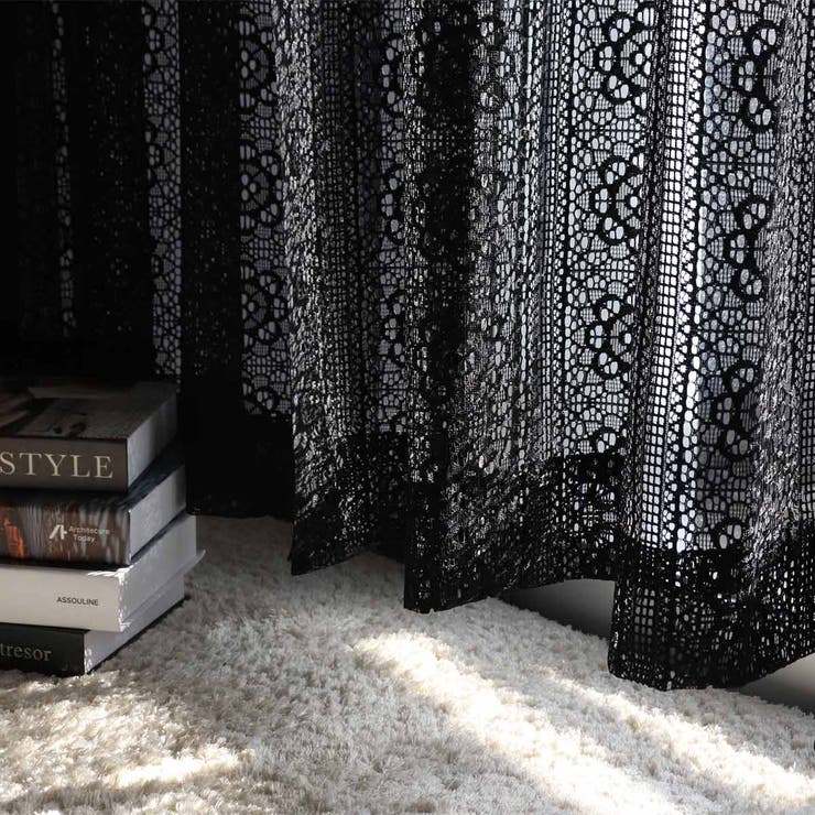 レースカーテン ブラックレース 100×176～228cm[品番：KRFH0043480