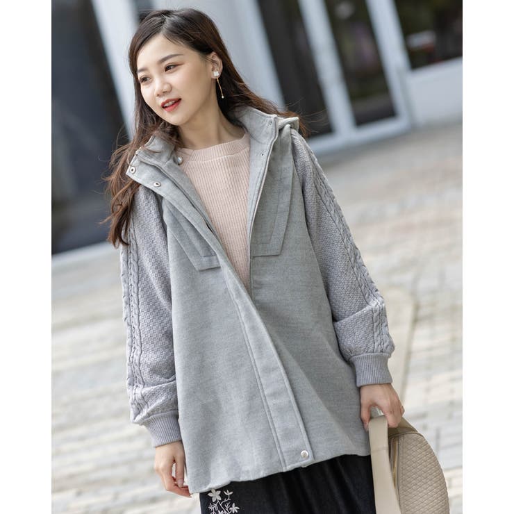 フード付き編み込みニットコート[品番：LVLW0000347]｜Frenchic