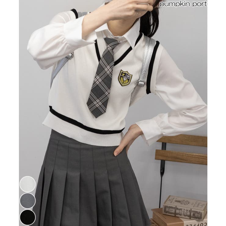 ベストレイヤードシャツ+プリーツミニスカート セットアップ[品番