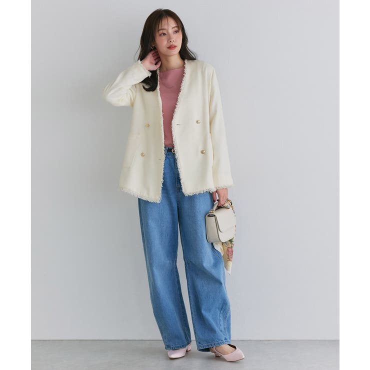 ノーカラーフリンジツイードジャケット ジャケット ツイード[品番