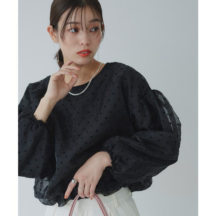 フロッキードットブラウス ブラウス ドット[品番：PRTW0004659