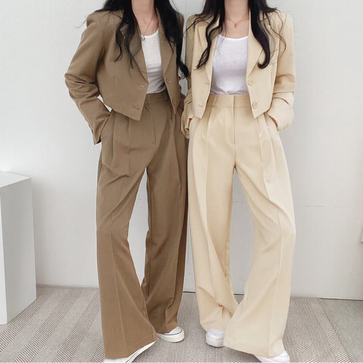 2点セットアップ ショート丈ジャケット＆ワイドパンツ[品番