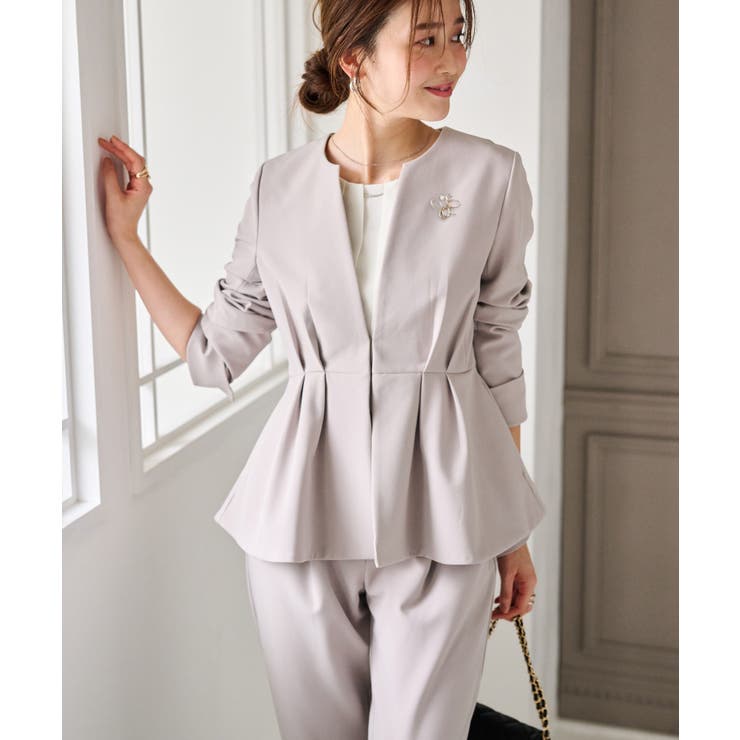 2点セット＞ノーカラーペプラムパンツスーツ[品番：RANW0000151