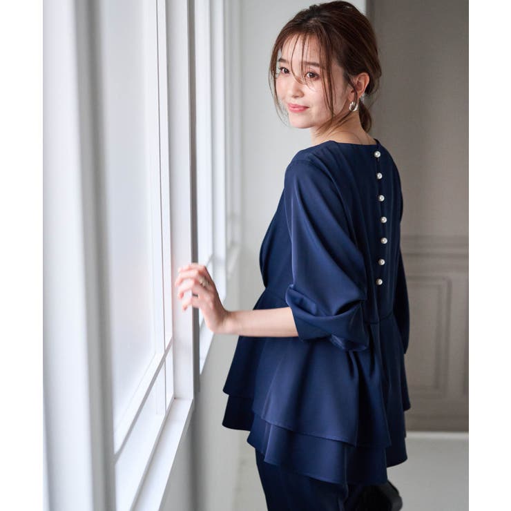 2点セット】バックパール調ペプラムチュニックセットアップ[品番