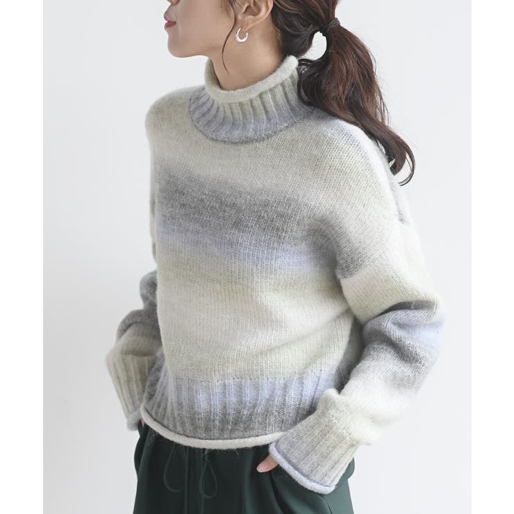 ウール混グラデーションハイネックニットプルオーバー[品番