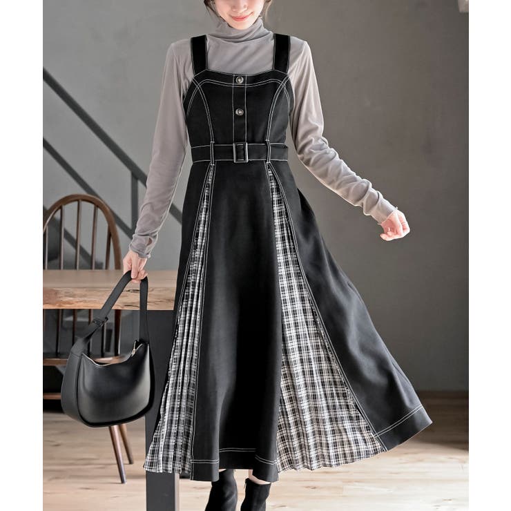 チェックプリーツ切替ジャンドレ[品番：RPSW0004066]｜rps（アール