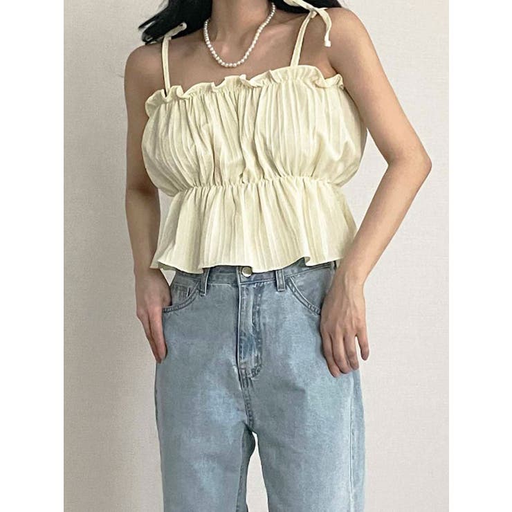 フリルキャミソールブラウス クロップド丈 全6色[品番：KH000013956