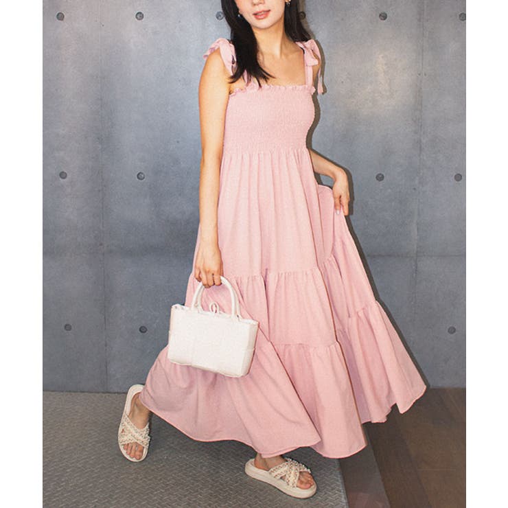 肩リボンキャミソールワンピース 韓国 春夏[品番：KH000014702]｜VIVID