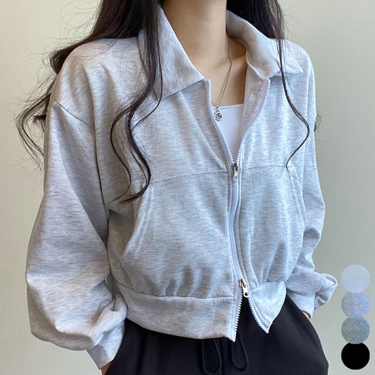 襟付きジップアップジャケット レディース 秋[品番：KH000012762