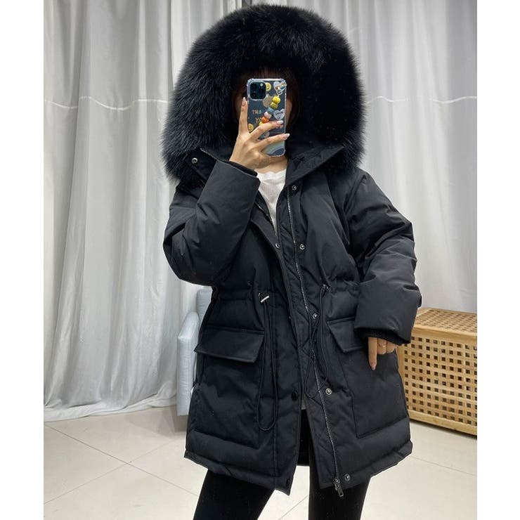 暖かいファー付きハーフコート ダウンコート レディース[品番