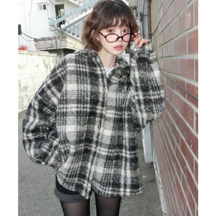 モコモコ チェック柄 シャツジャケット[品番：KH000015997]｜VIVID