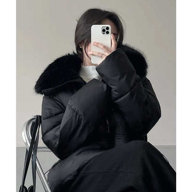 ファー付き ウエストシェイプ 中綿ダウンジャケット[品番：KH000015929