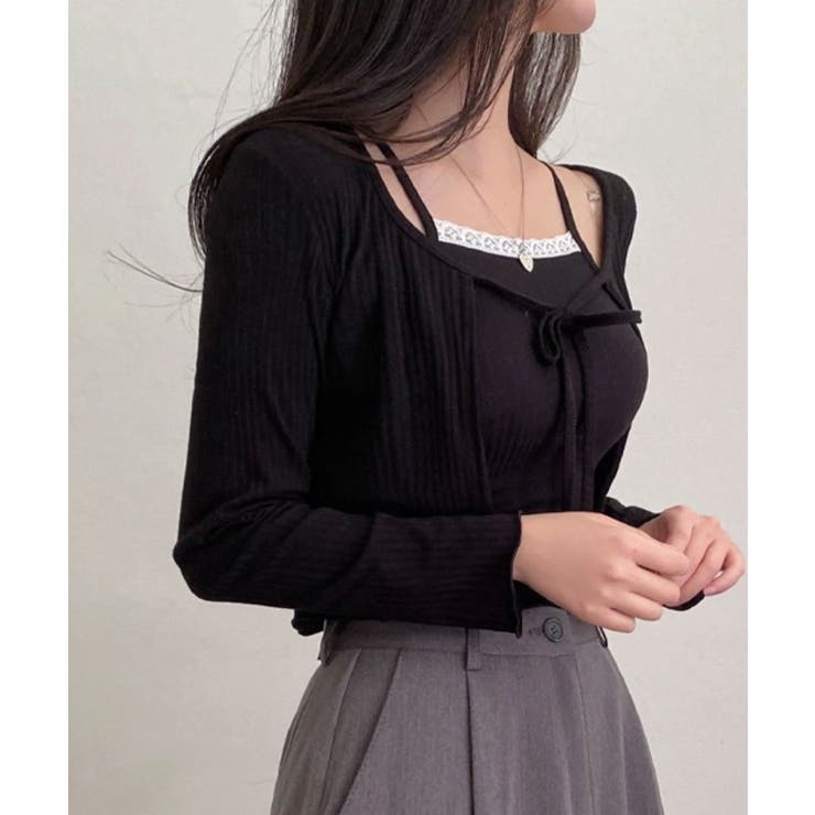 ニットキャミxカーディガン 2点セット キャミソール[品番：KH000015236