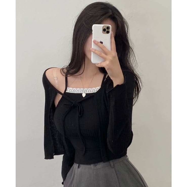 ニットキャミxカーディガン 2点セット キャミソール[品番：KH000015236