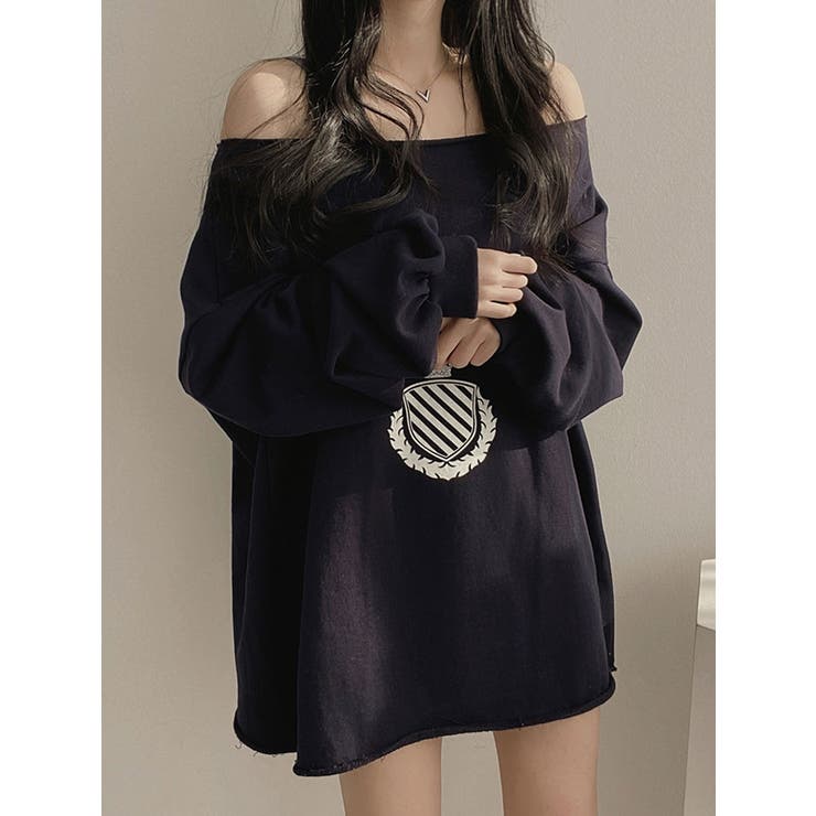 春オーバーフィットロゴ入り長袖トップス レディース Y2K[品番