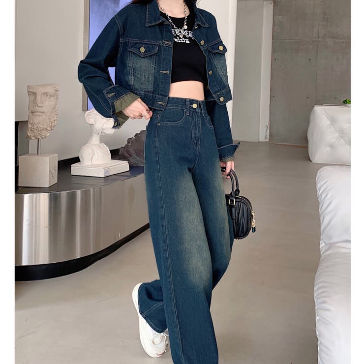 セットアップ】ショートデニムジャケット×デニムパンツ 2点SET 春[品番