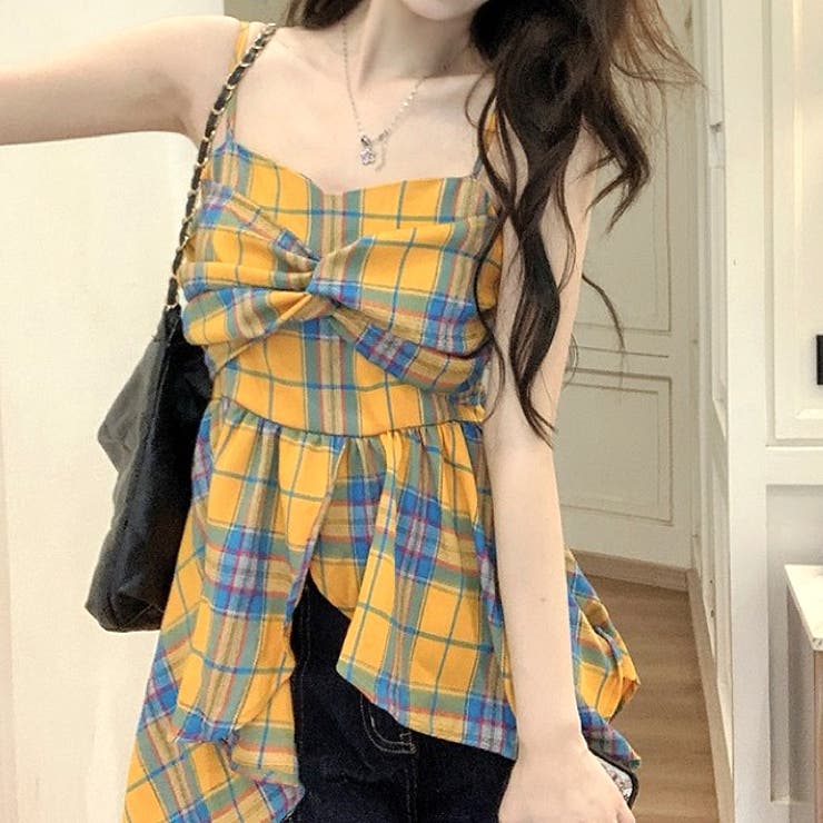 チェック柄アシメフリルキャミソール[品番：SHNW0012297]｜SHEENA