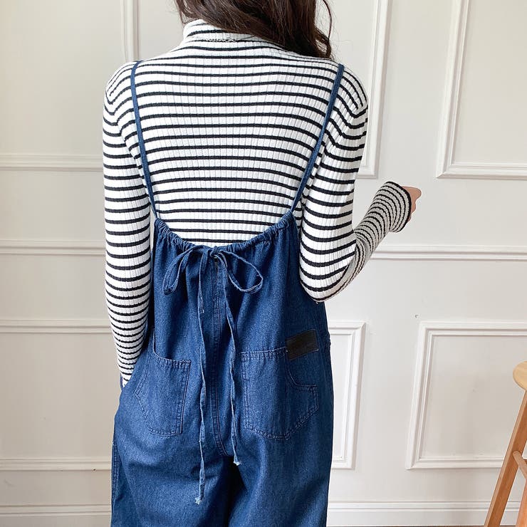 バックリボンデニムサロペット オーバーオール オールインワン[品番