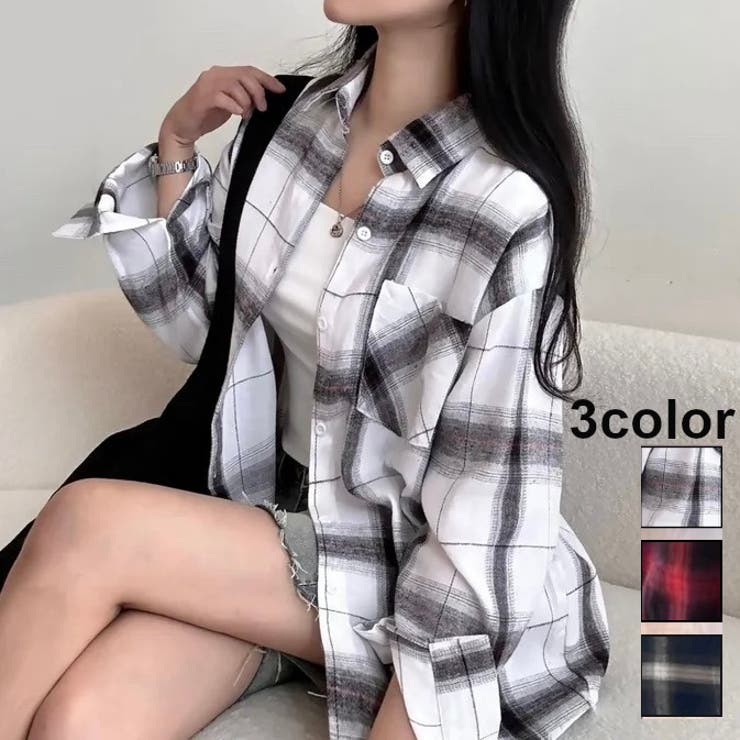 かすれチェック柄ゆったりシャツ[品番：SHNW0011688]｜LADY LIKE