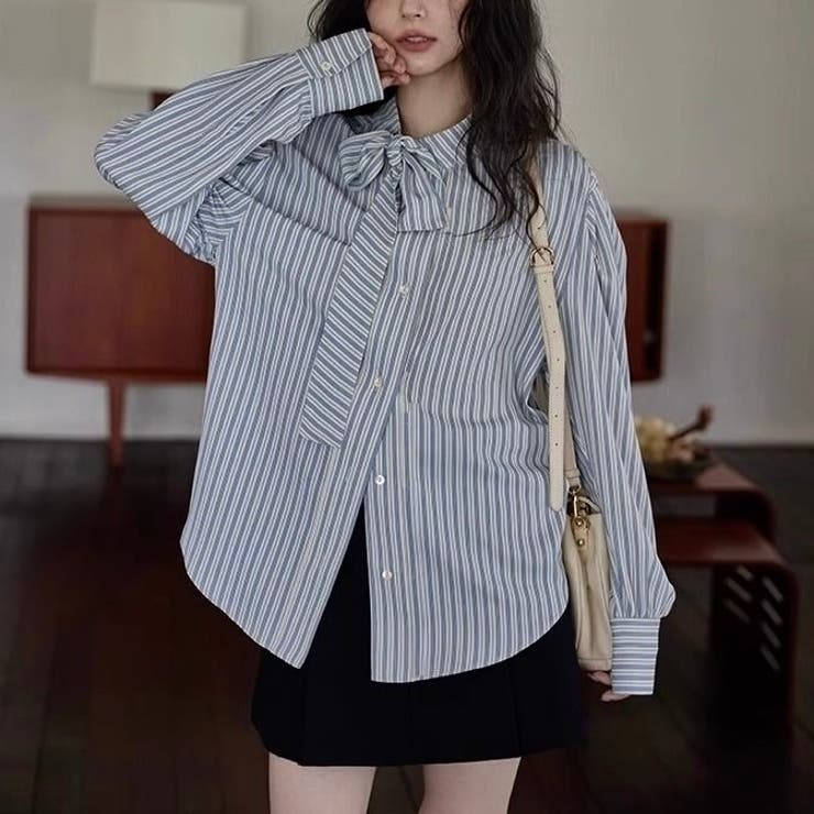 春夏新作】リボンタイストライプシャツ[品番：SHNW0012155]｜LADY LIKE