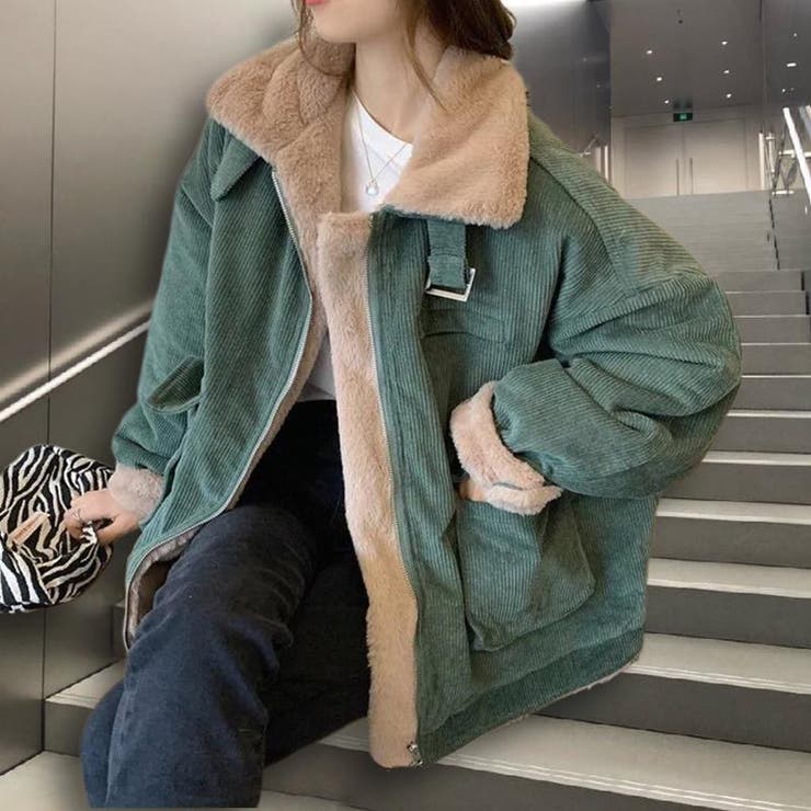 ファー裏地コーデュロイジャケット 韓国ファッション シンプル[品番