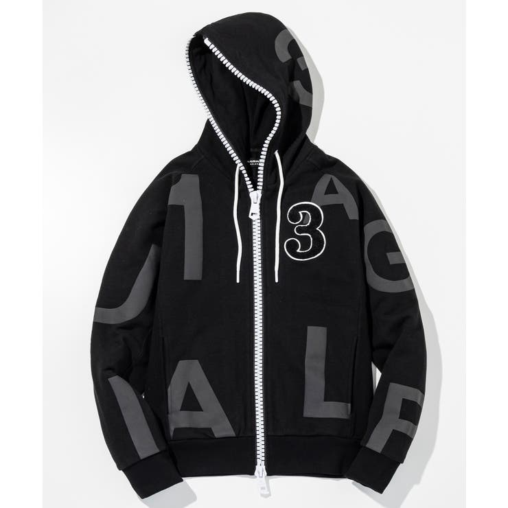 1PIU1UGUALE3 RELAX ビッグファスナーランダムロゴパーカー[品番