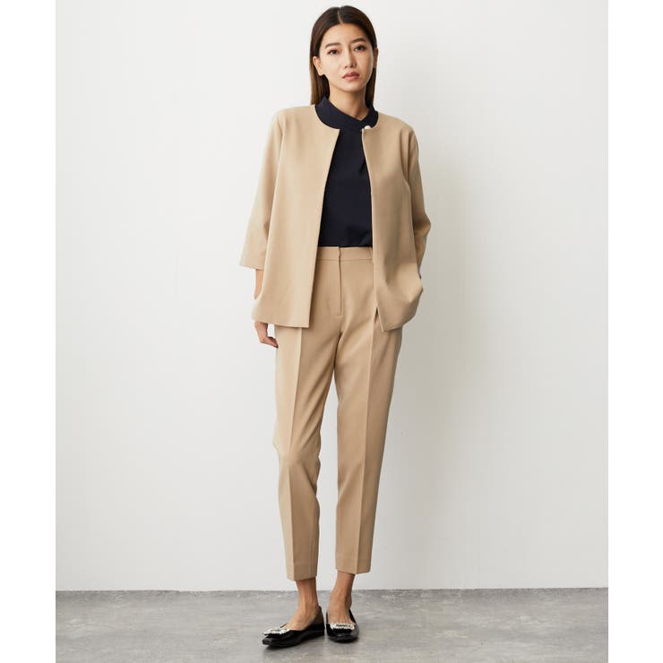ノーカラージャケット＆テーパードパンツスーツセットアップ[品番