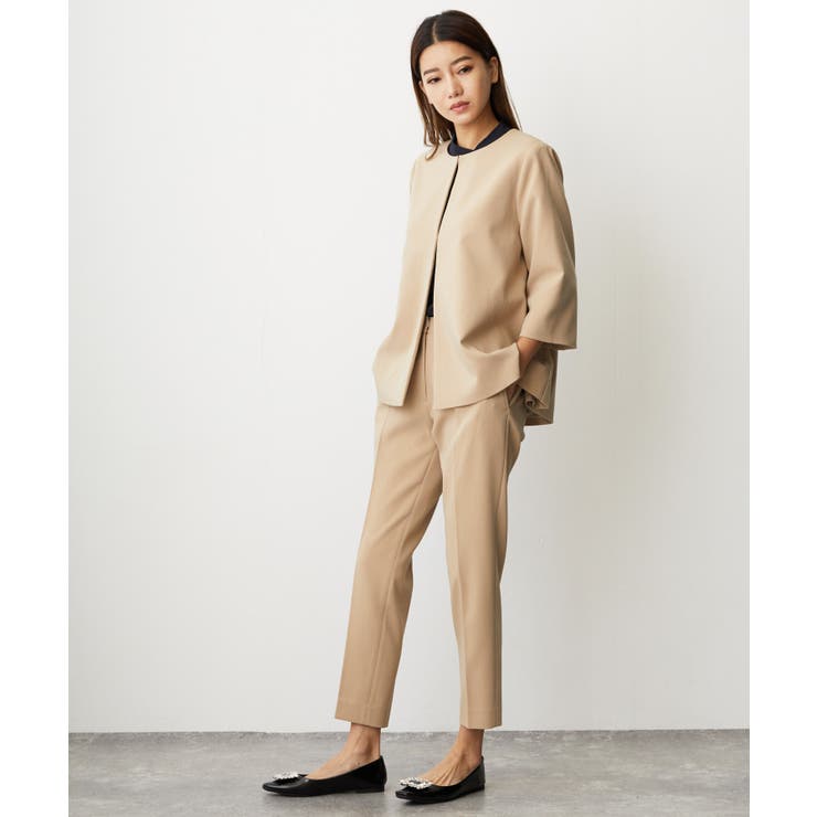 ノーカラージャケット＆テーパードパンツスーツセットアップ[品番