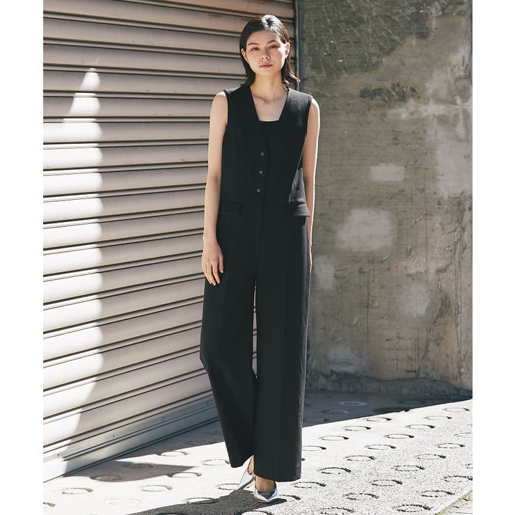 ノースリーブVネックオールインワンパンツつなぎ[品番：JITW0000050