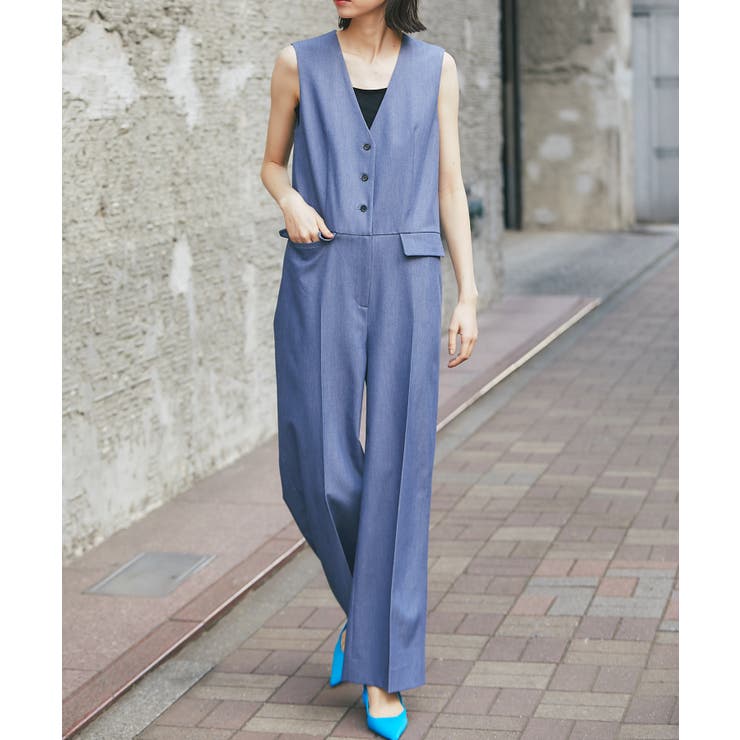 ノースリーブVネックオールインワンパンツつなぎ[品番：JITW0000050