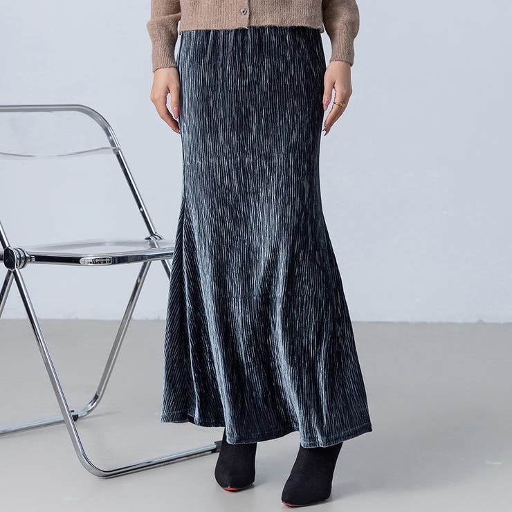 ベロア マーメイドスカート ロング[品番：TY000008716]｜teddyshop