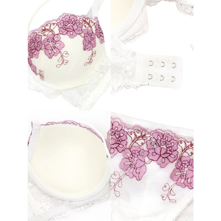 フラワー刺繍×レースポイントビジューブラ＆ショーツセット 勝負下着