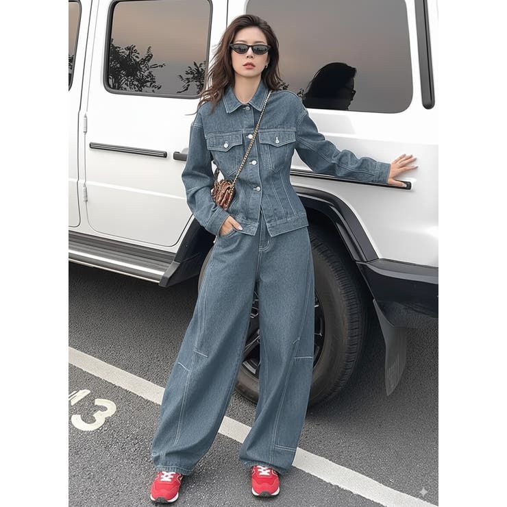 シングルブレストポケット付きデニム2点セットアップ[品番