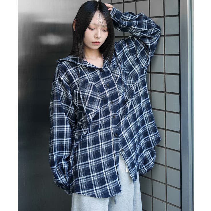チェックフードBIGネルシャツ[品番：WG010095628]｜WEGO【WOMEN
