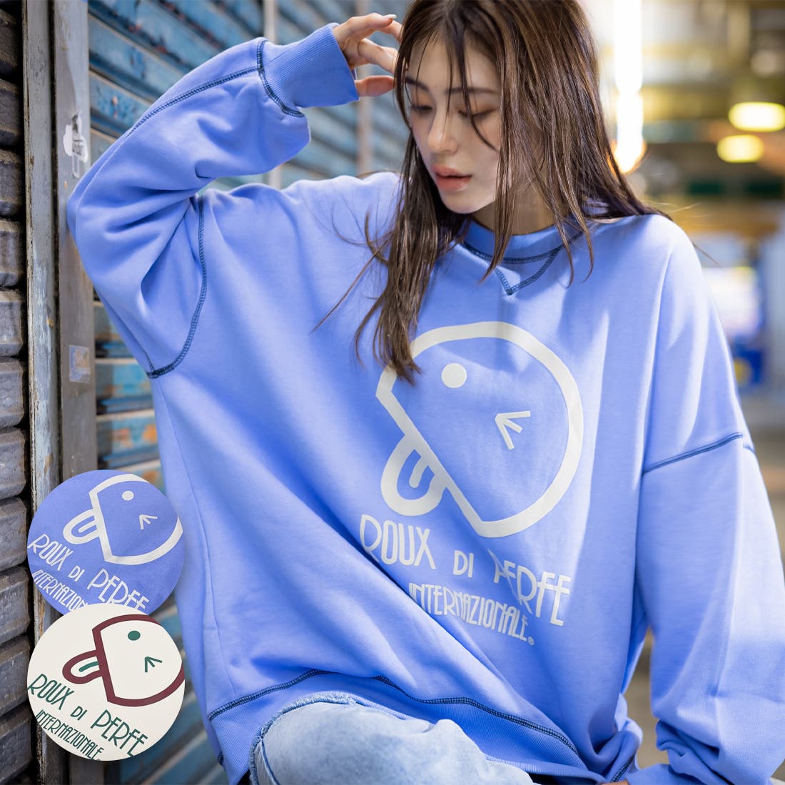 ROUXDI PERFE ルゥディパフィー]フロントベーマークプリントトレーナ