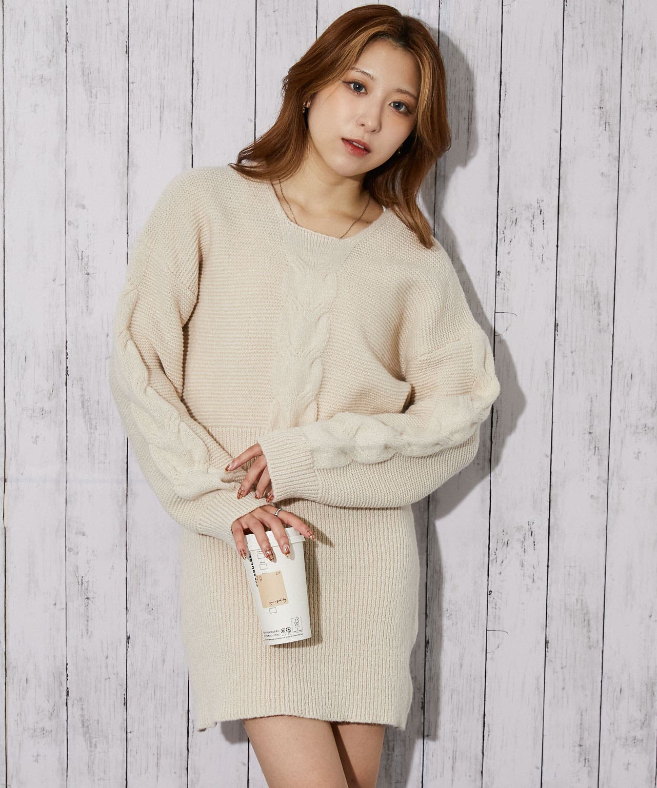 ケーブル編み×ゆるシルエット》レディース ニット ミニワンピ[品番