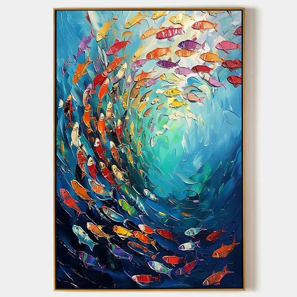 Coral Dance: Vibrant Underwater Fish Oil Painting on Canvas