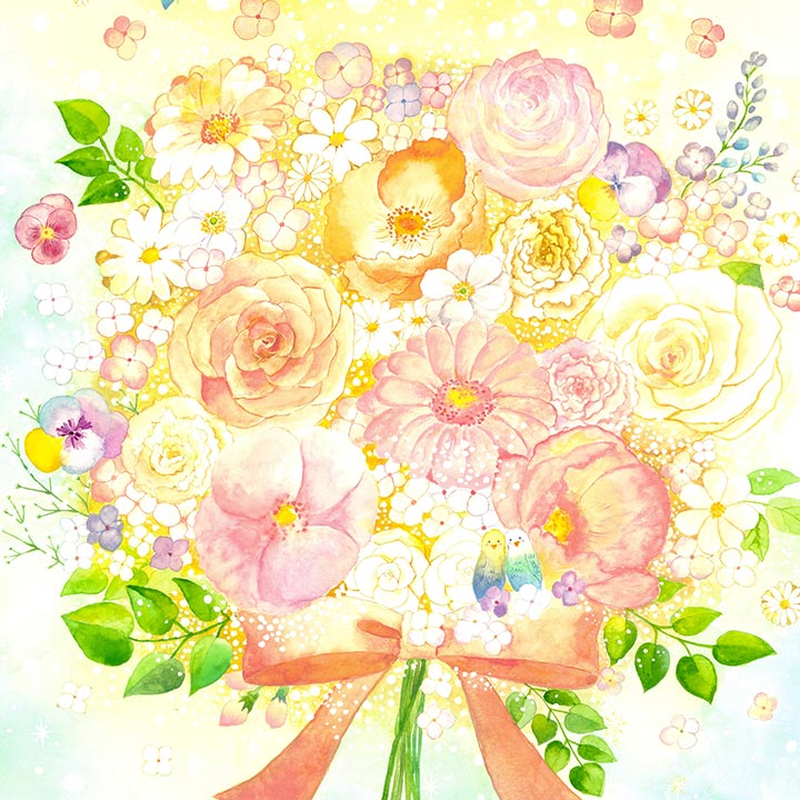 絵画 花束 「光 ～ hikari ～」 水彩画 バラ 癒し 幸せ 玄関 風水