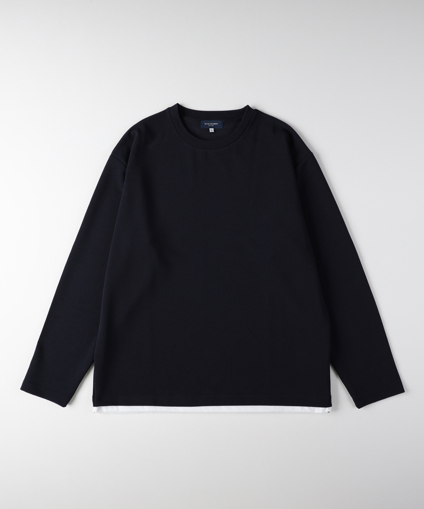 フクレジャガードフェイクレイヤードロングスリーブTシャツ(M ベージュ