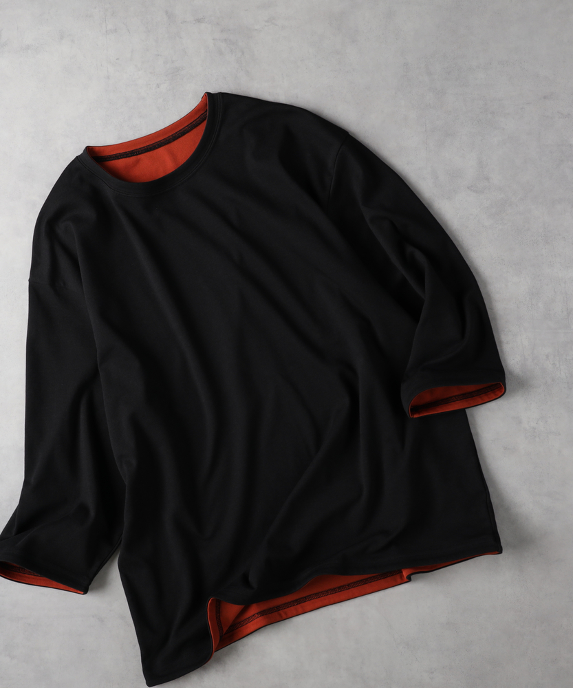 接触冷感】ハイゲージダブルフェイス配色七分袖Tシャツ(M カーキ